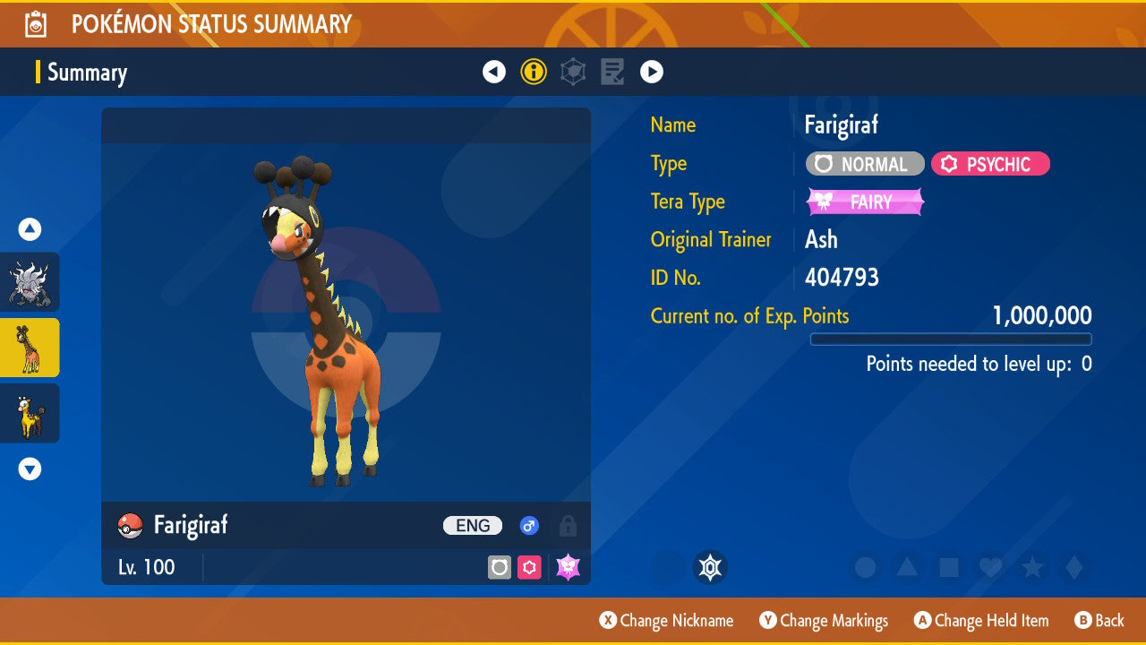 Farigiraf Unrivaled Tera Raid Event Mightiest Mark 6 IV Pokémon Scarlet Violet