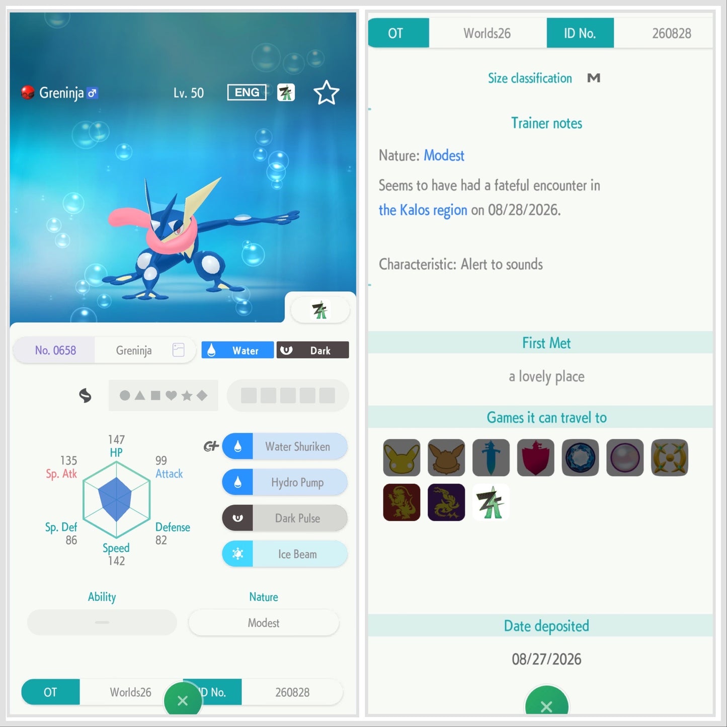 Greninja WCS 2026 Event Untouched Pokémon HOME Champions Legit 260828 Worlds26