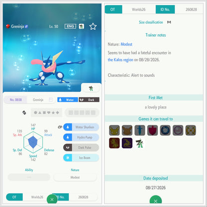 Greninja WCS 2026 Event Untouched Pokémon HOME Champions Legit 260828 Worlds26