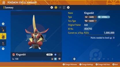 Kingambit Unrivaled Tera Raid Event Mightiest Mark 6 IV Pokémon Scarlet Violet