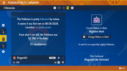 Kingambit Unrivaled Tera Raid Event Mightiest Mark 6 IV Pokémon Scarlet Violet