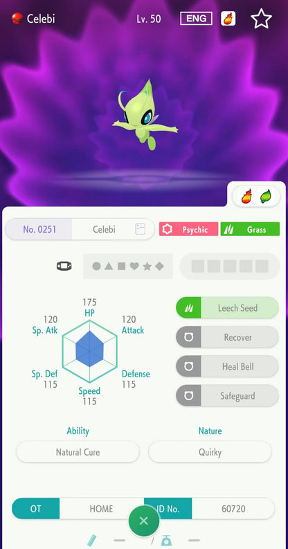 Celebi FireRed LeafGreen Untouched Event Pokémon HOME Legit 2026 October 60720