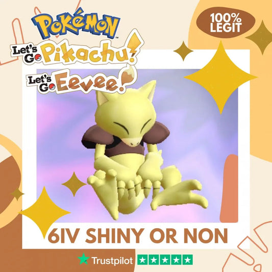 Abra Shiny ✨ or Non Shiny Pokémon Let's Go Pikachu Eevee Level 1 Legit 6 IV 100% Legal from GO Park Customizable Custom OT by Shiny Living Dex | Shiny Living Dex