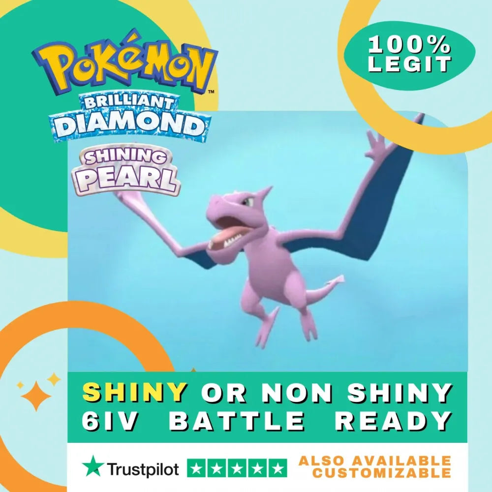 Aerodactyl Shiny ✨ or Non Shiny Pokémon Brilliant Diamond Shining Pearl Battle Ready 6 IV Competitive 100% Legit Level 100 Customizable Custom OT by Shiny Living Dex | Shiny Living Dex