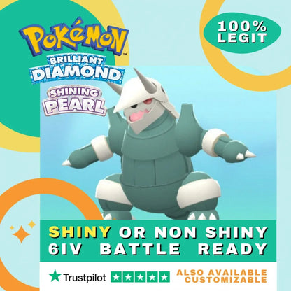 Aggron   Shiny ✨ or Non Shiny Pokémon Brilliant Diamond Shining Pearl Battle Ready 6 IV Competitive 100%  Legit Level 100 Customizable Custom OT