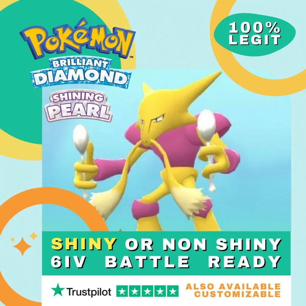 Alakazam Shiny ✨ or Non Shiny Pokémon Brilliant Diamond Shining Pearl Battle Ready 6 IV Competitive 100% Legit Level 100 Customizable Custom OT by Shiny Living Dex | Shiny Living Dex