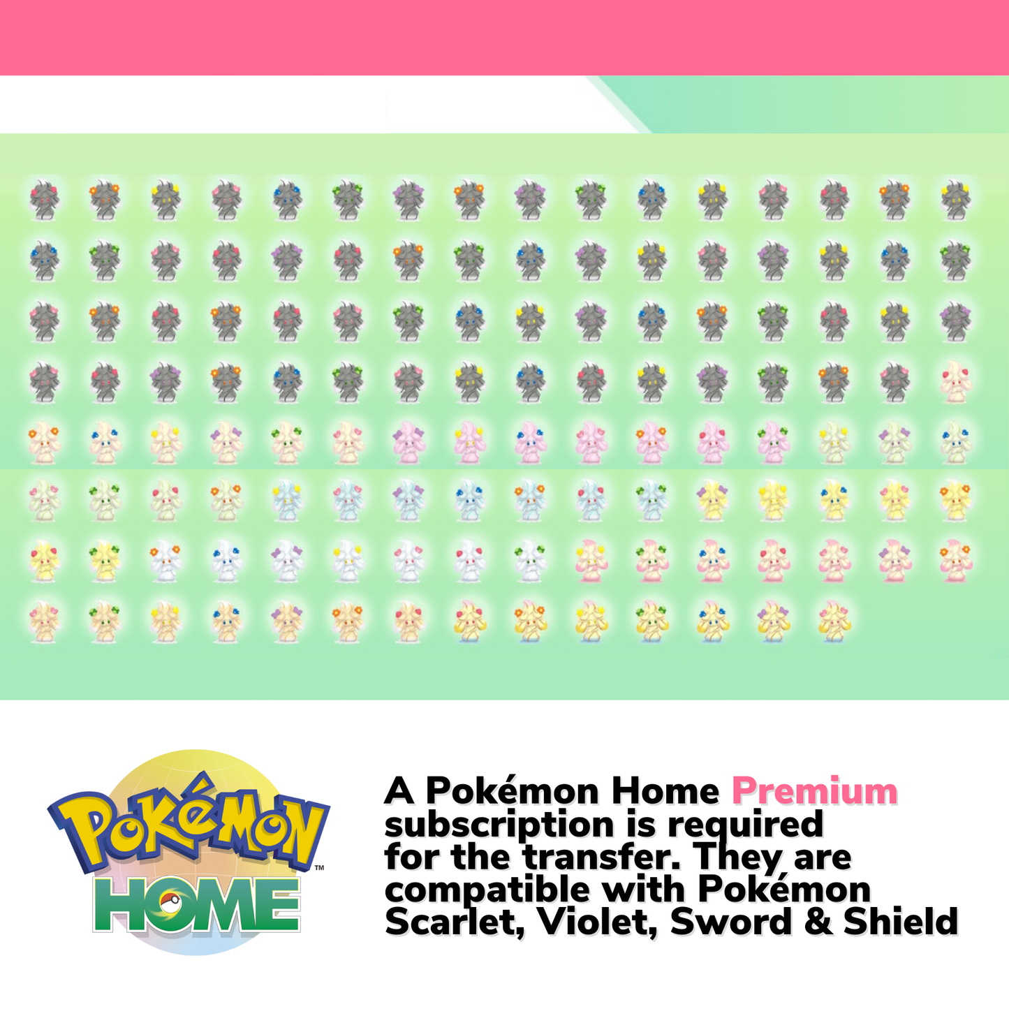 All Alcremie Pokémon HOME Complete Collection All the 63 forms Shiny Non 6 IV