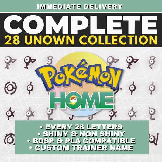 All Unown Shiny & Non Shiny Complete Collection Pokémon HOME Every 28 Letters Custom OT 6 IV Diamond Pearl Arceus