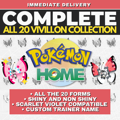 All Vivillon Shiny & Non Shiny Complete Collection Pokémon HOME Every 20 Forms Custom Trainer name OT 6 IV Legit Scarlet Legends Z-A ready