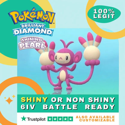 Ambipom  Shiny ✨ or Non Shiny Pokémon Brilliant Diamond Shining Pearl Battle Ready 6 IV Competitive 100%  Legit Level 100 Customizable Custom OT