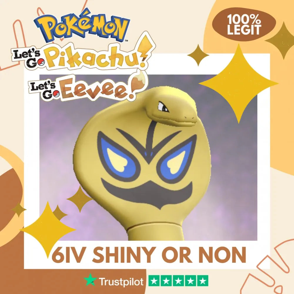 Arbok Shiny ✨ or Non Shiny Pokémon Let's Go Pikachu Eevee Level 100 Competitive Battle Ready 6 IV 100% Legit Legal Customizable Custom OT by Shiny Living Dex | Shiny Living Dex