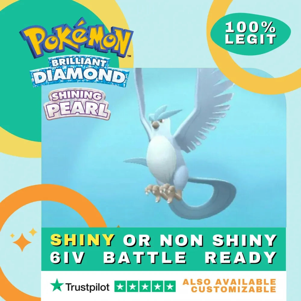 Articuno Shiny ✨ or Non Shiny Pokémon Brilliant Diamond Shining Pearl Battle Ready 6 IV Competitive 100% Legit Level 100 Customizable Custom OT by Shiny Living Dex | Shiny Living Dex