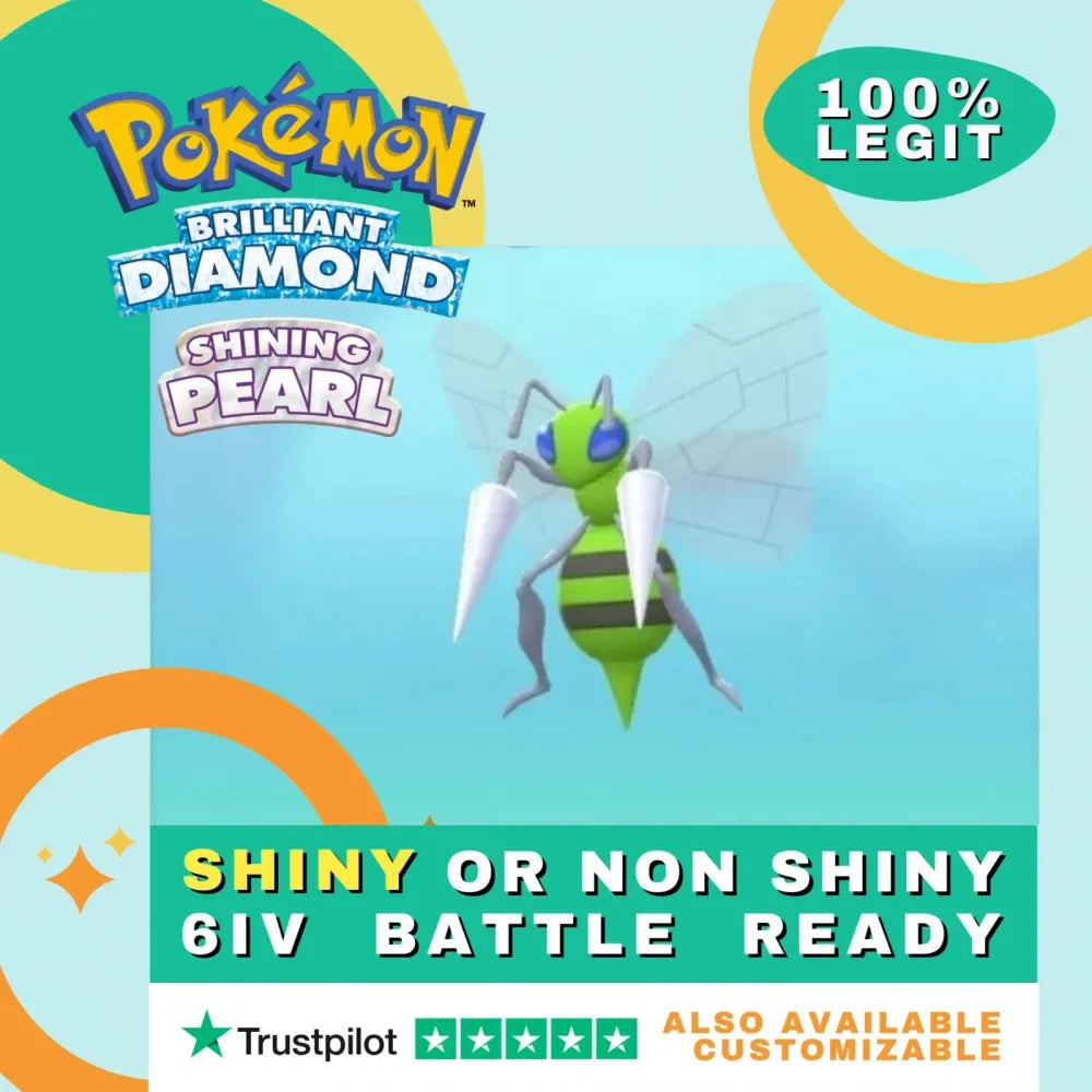 Beedril Shiny ✨ or Non Shiny Pokémon Brilliant Diamond Shining Pearl Battle Ready 6 IV Competitive 100% Legit Level 100 Customizable Custom OT by Shiny Living Dex | Shiny Living Dex