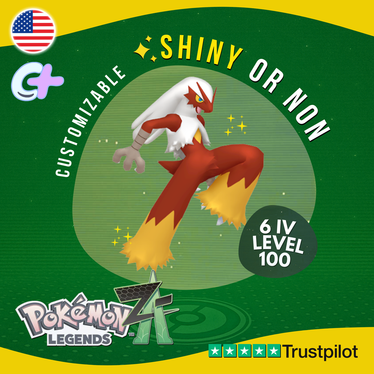 Blaziken Shiny or Non ✨6 IV Pokémon Legends Z-A Competitive Customizable ZA Z A