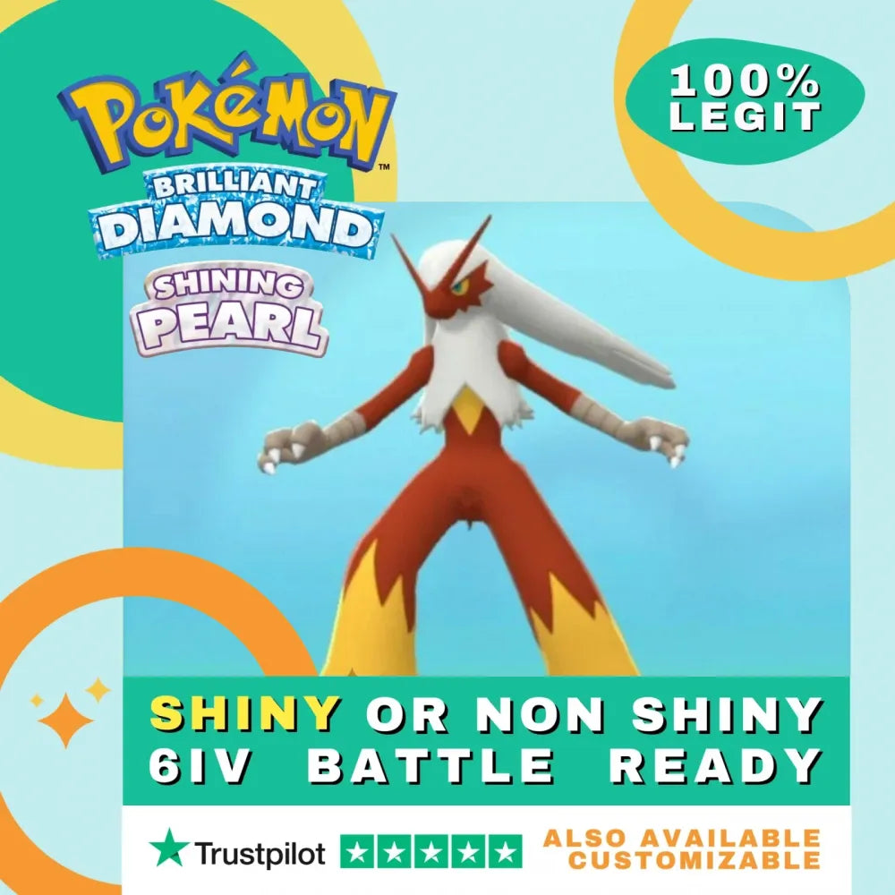 Blaziken  Shiny ✨ or Non Shiny Pokémon Brilliant Diamond Shining Pearl Battle Ready 6 IV Competitive 100%  Legit Level 100 Customizable Custom OT