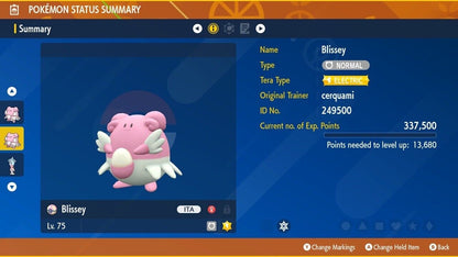 Blissey A Show of Supporters Tera Raid Event Untouched Pokémon Scarlet Violet Non Shiny Lv. 75 by Shiny Living Dex | Shiny Living Dex