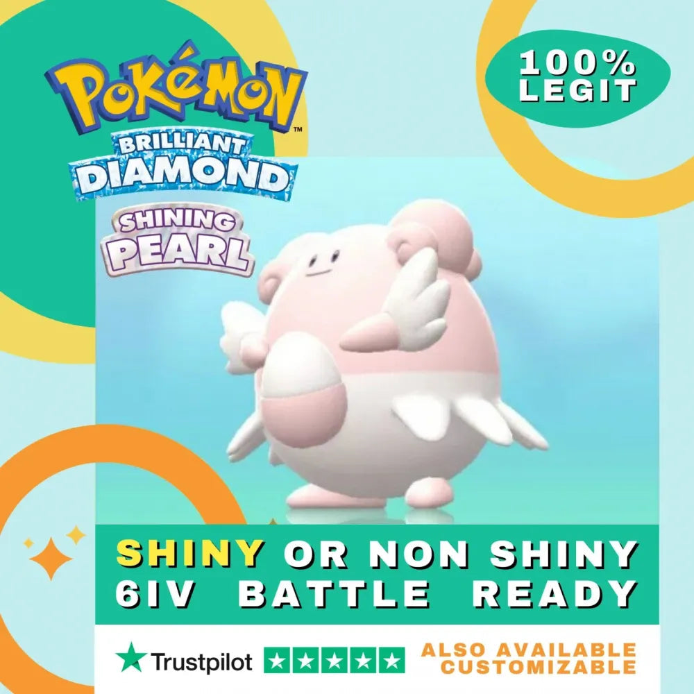 Blissey Shiny ✨ or Non Shiny Pokémon Brilliant Diamond Shining Pearl Battle Ready 6 IV Competitive 100% Legit Level 100 Customizable Custom OT by Shiny Living Dex | Shiny Living Dex