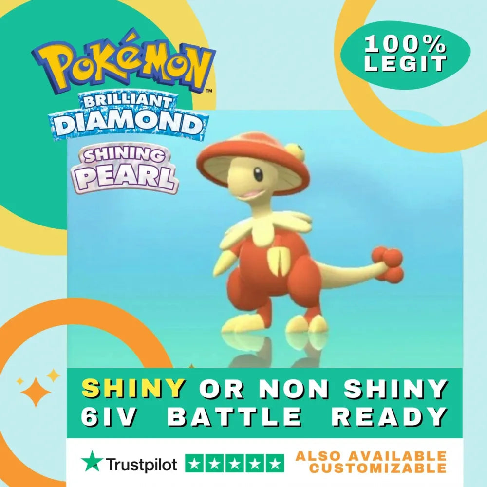 Breloom Shiny ✨ or Non Shiny Pokémon Brilliant Diamond Shining Pearl Battle Ready 6 IV Competitive 100% Legit Level 100 Customizable Custom OT by Shiny Living Dex | Shiny Living Dex