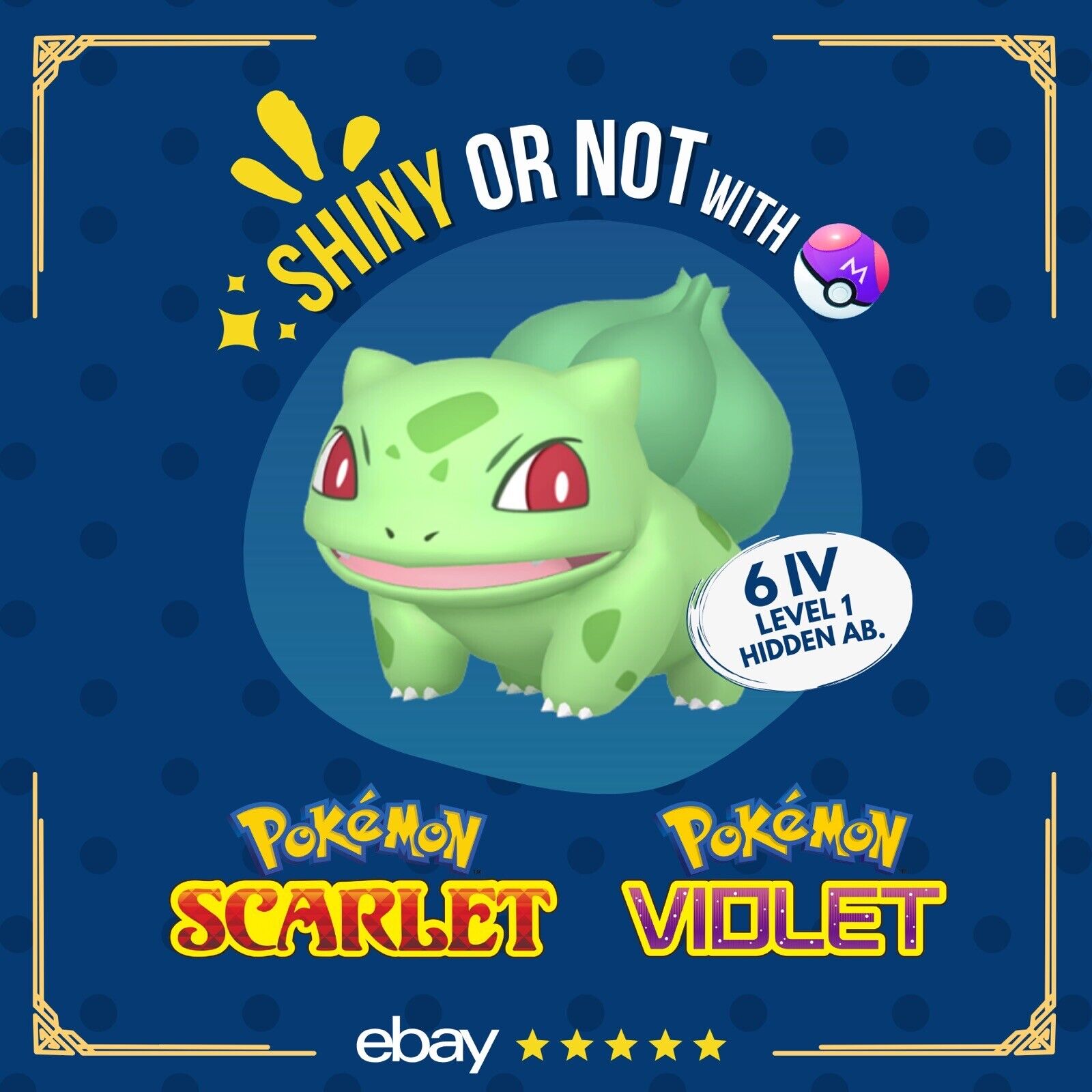 Bulbasaur Shiny or Non 6 IV Customizable Nature Level OT Pokémon Scarlet Violet by Shiny Living Dex | Shiny Living Dex