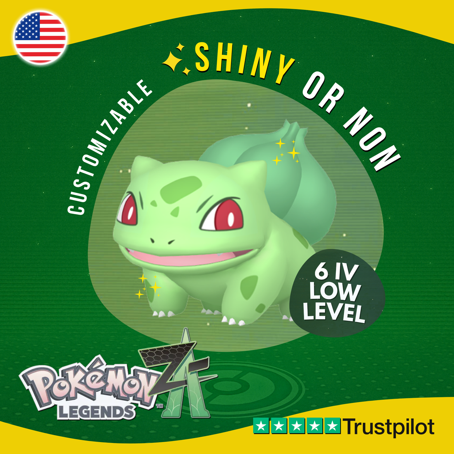 Bulbasaur Shiny or Non ✨ 6IV Pokémon Legends Z-A Competitive Customizable ZA Z A