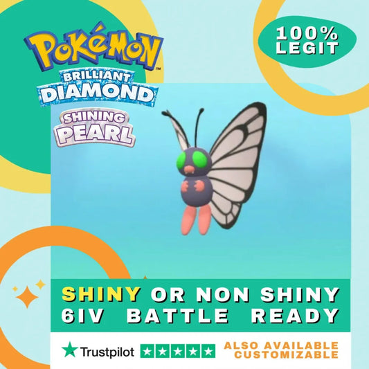 Butterfree Shiny ✨ or Non Shiny Pokémon Brilliant Diamond Shining Pearl Battle Ready 6 IV Competitive 100% Legit Level 100 Customizable Custom OT by Shiny Living Dex | Shiny Living Dex