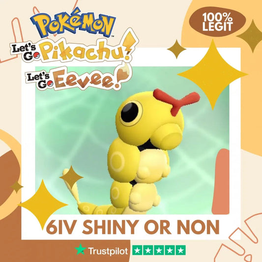 Caterpie Shiny ✨ or Non Shiny Pokémon Let's Go Pikachu Eevee Level 1 Legit 6 IV 100% Legal from GO Park Customizable Custom OT by Shiny Living Dex | Shiny Living Dex
