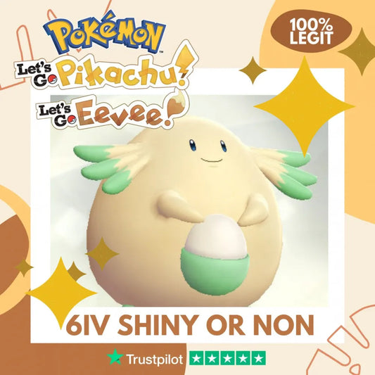 Chansey Shiny ✨ or Non Shiny Pokémon Let's Go Pikachu Eevee Level 100 Competitive Battle Ready 6 IV 100% Legit Legal Customizable Custom OT by Shiny Living Dex | Shiny Living Dex