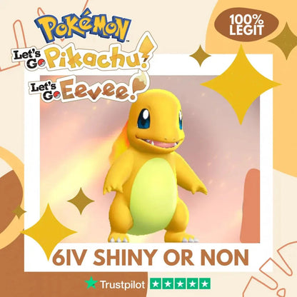Charmander Shiny ✨ or Non Shiny Pokémon Let's Go Pikachu Eevee Level 1 Legit 6 IV 100% Legal from GO Park Customizable Custom OT by Shiny Living Dex | Shiny Living Dex