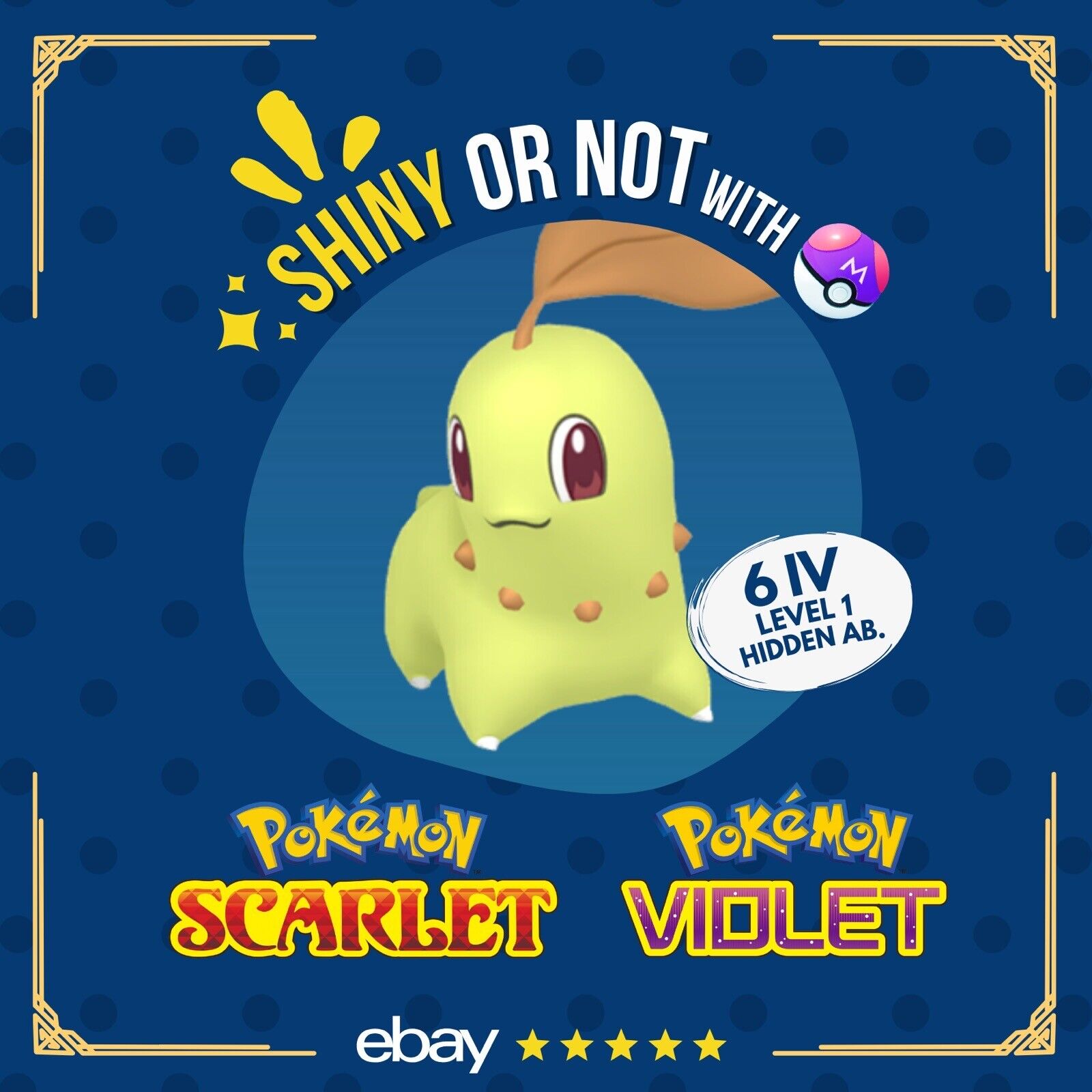 Chikorit Shiny or Non ✨ 6 IV Customizable Nature Level OT Pokémon Scarlet Violet by Shiny Living Dex | Shiny Living Dex