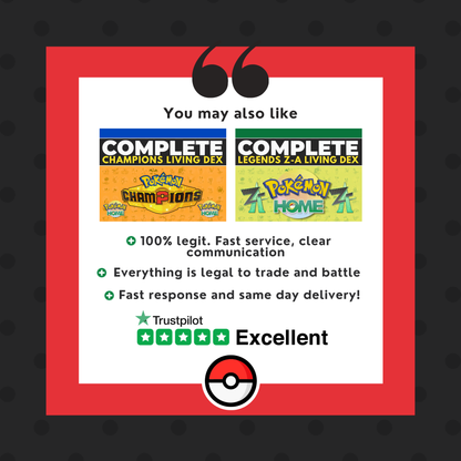 Complete Pokémon ALPHA Bundle HOME Shiny Living Dex Legends ZA Arceus Pokedex IV Legal Legit Compatible with all Nintendo Switch games