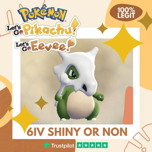 Cubone Shiny ✨ or Non Shiny Pokémon Let's Go Pikachu Eevee Level 1 Legit 6 IV 100% Legal from GO Park Customizable Custom OT by Shiny Living Dex | Shiny Living Dex