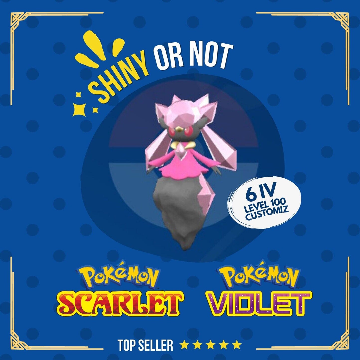 Diancie Shiny or Non ✨ 6 IV Competitive Customizable Pokémon Scarlet Violet by Shiny Living Dex | Shiny Living Dex