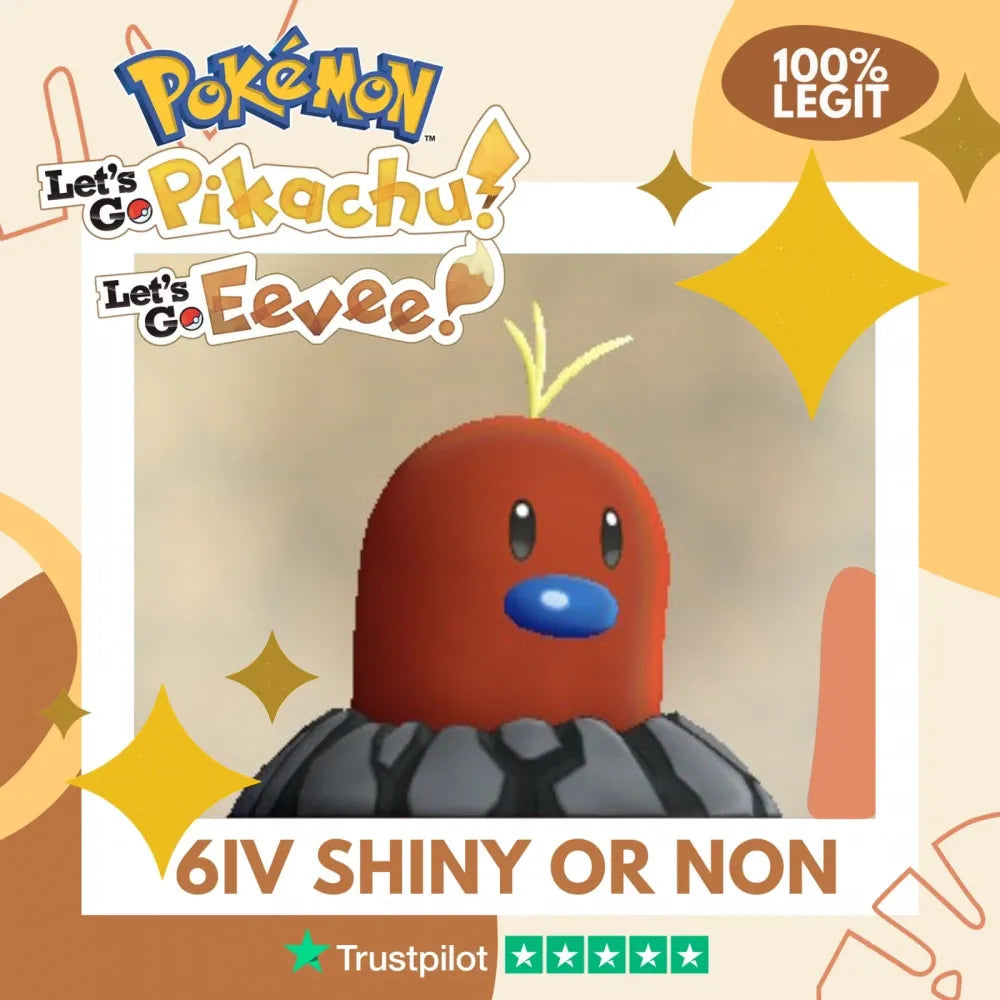 Diglett Alolan Shiny ✨ or Non Shiny Pokémon Let's Go Pikachu Eevee Level 1 Legit 6 IV 100% Legal from GO Park Customizable Custom OT by Shiny Living Dex | Shiny Living Dex