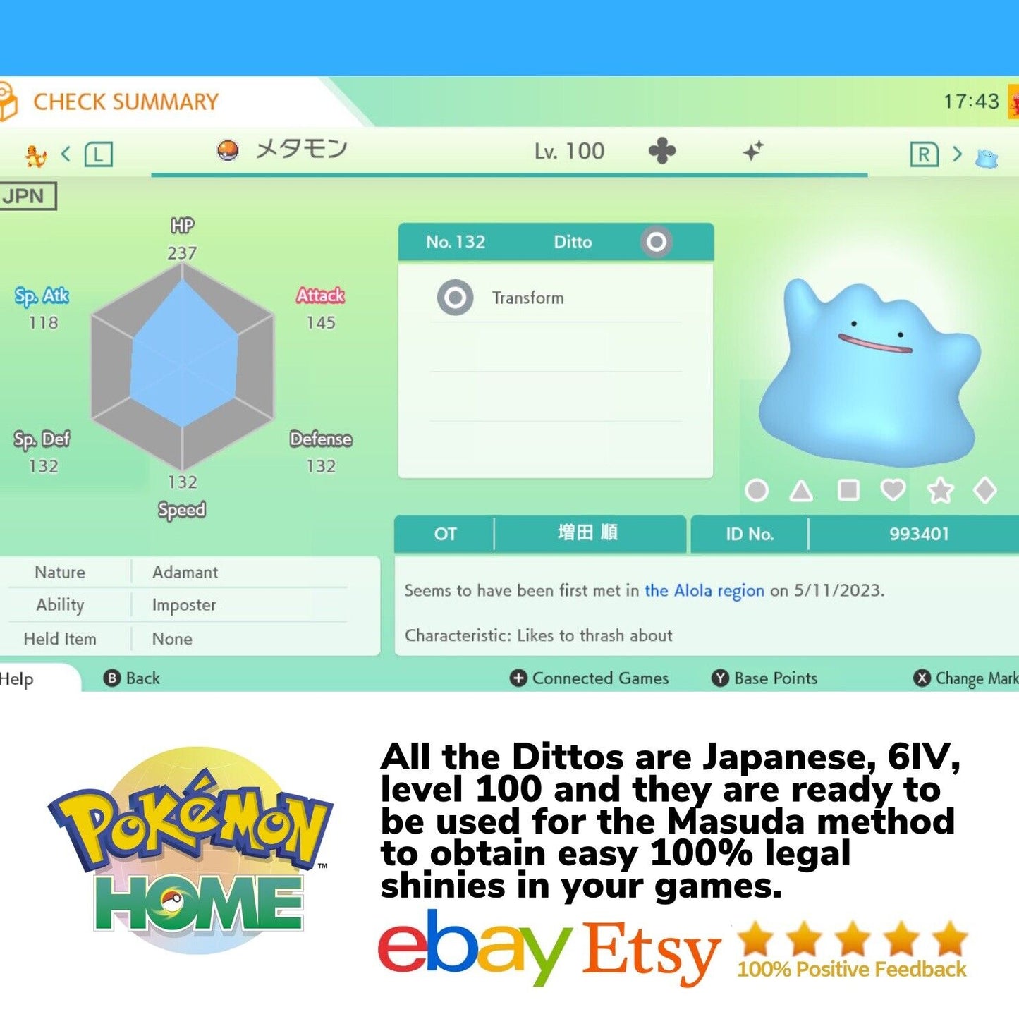 Ditto Pokémon HOME Collection All the 25 Natures Shiny 6 IV Masuda Japanese JAP Shiny Japanese 6IV by Shiny Living Dex | Shiny Living Dex