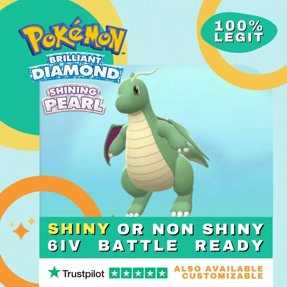 Dragonite Shiny ✨ or Non Shiny Pokémon Brilliant Diamond Shining Pearl Battle Ready 6 IV Competitive 100% Legit Level 100 Customizable Custom OT by Shiny Living Dex | Shiny Living Dex