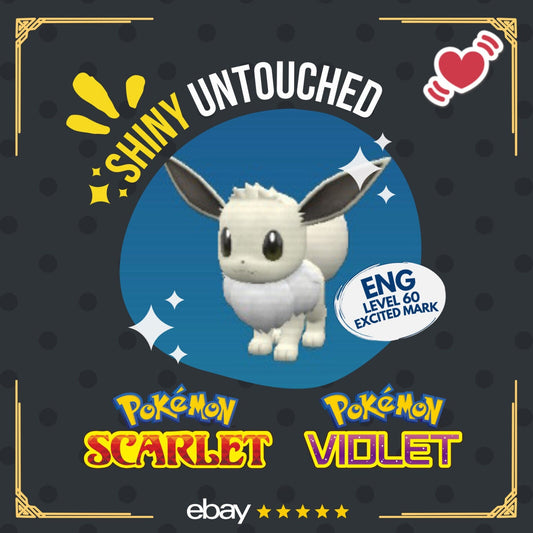 Eevee Mass 60 Outbreak Event Excited Mark Shiny Untouched Pokémon Scarlet Violet Shiny Level 60 by Shiny Living Dex | Shiny Living Dex