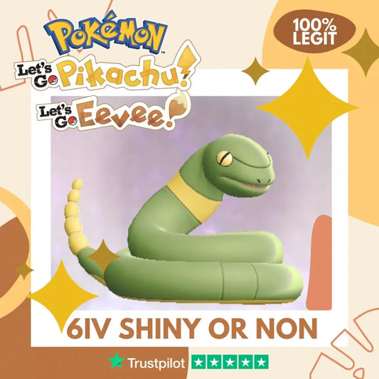 Ekans Shiny ✨ or Non Shiny Pokémon Let's Go Pikachu Eevee Level 1 Legit 6 IV 100% Legal from GO Park Customizable Custom OT by Shiny Living Dex | Shiny Living Dex