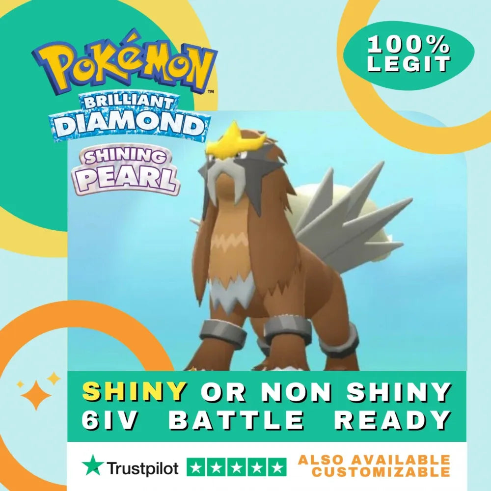 Entei  Shiny ✨ or Non Shiny Pokémon Brilliant Diamond Shining Pearl Battle Ready 6 IV Competitive 100%  Legit Level 100 Customizable Custom OT