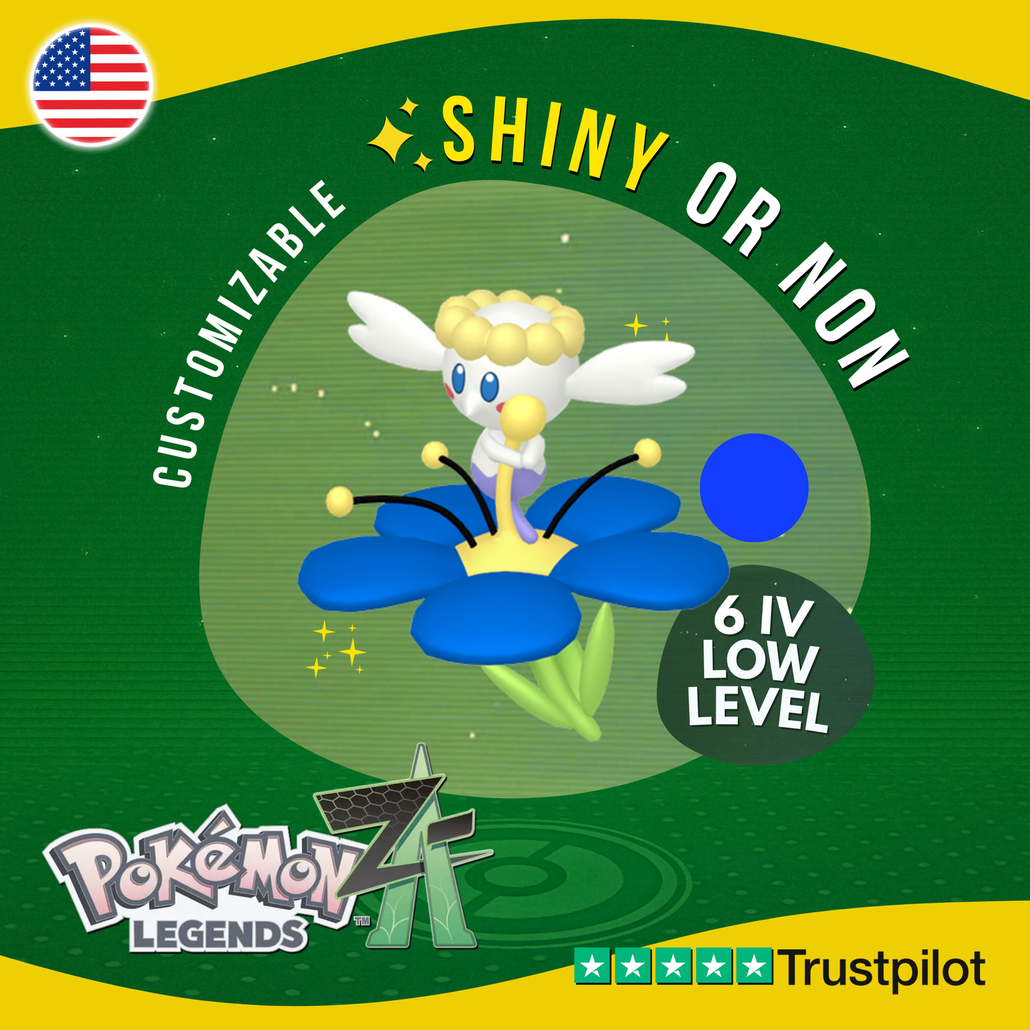Flabébé Blue Shiny or Non ✨ 6 IV Pokémon Legends Z-A Legit Customizable ZA Z A