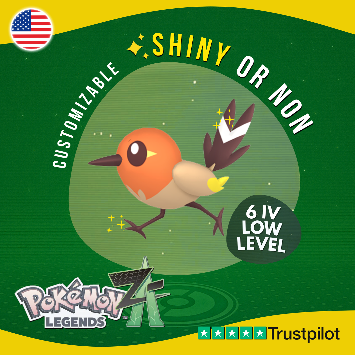 Fletchling Shiny or Non 6IV Pokémon Legends Z-A Competitive Customizable ZA Z A
