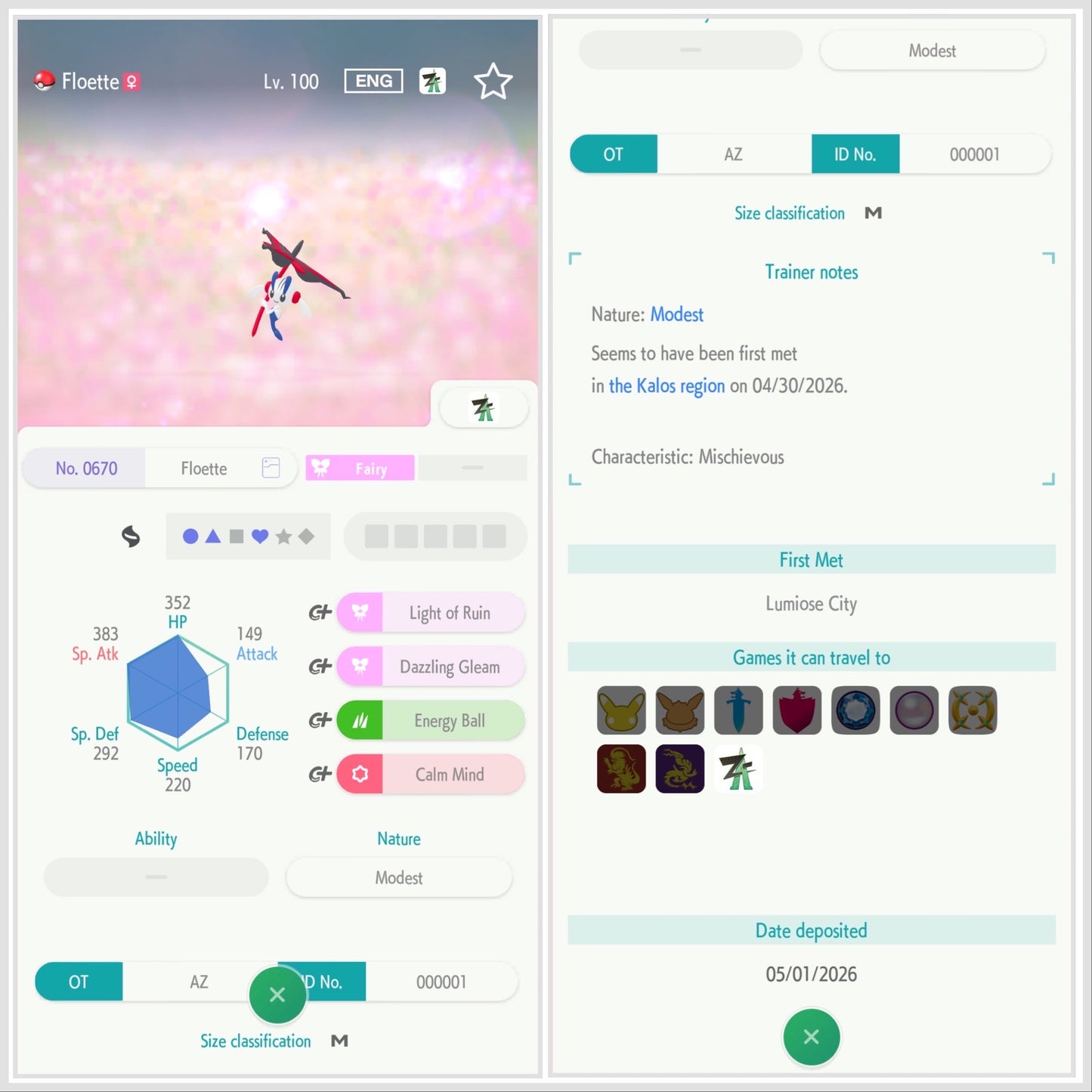 Floette Eternal Flower Pokémon HOME Champions  Fiore AZ Legit 6 IV Competitive
