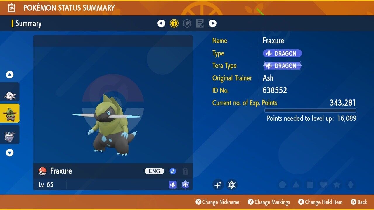 Fraxure Shiny Event Mass Outbreaks December Untouched IV Pokémon Scarlet Violet