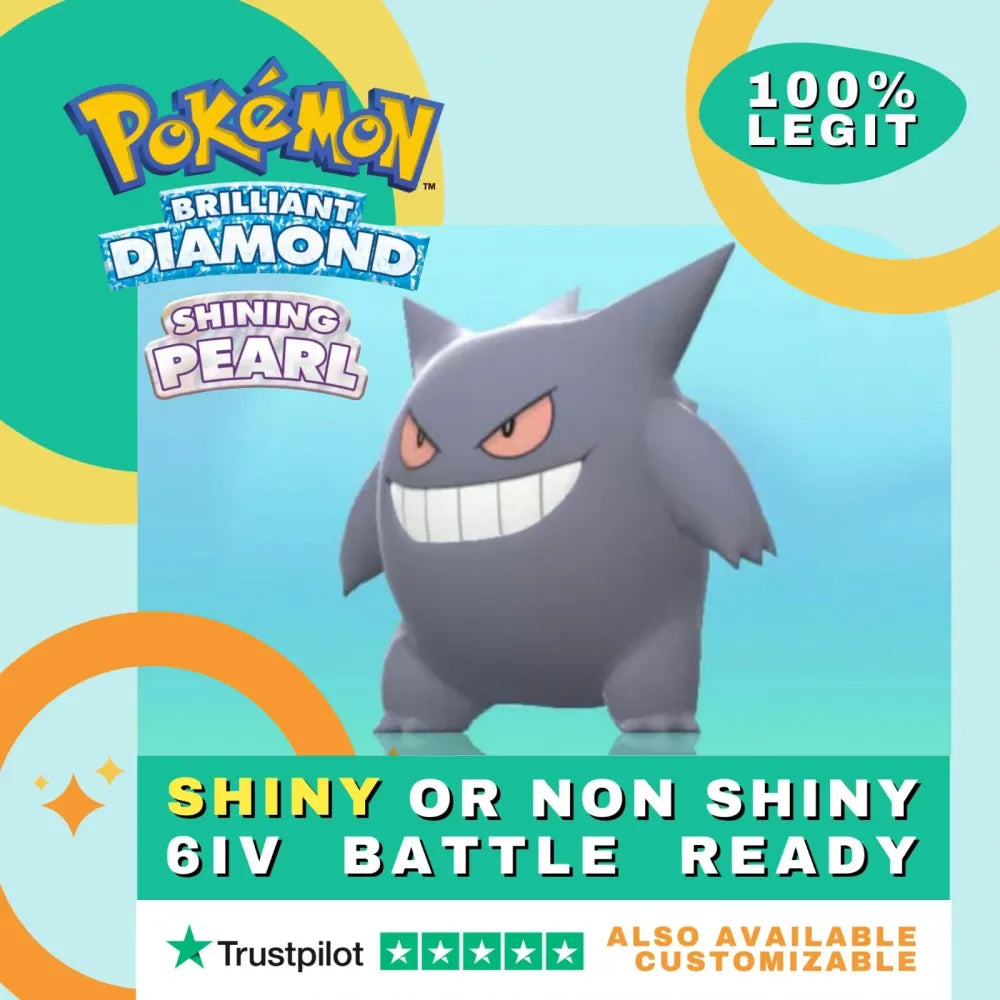 Gengar Shiny ✨ or Non Shiny Pokémon Brilliant Diamond Shining Pearl Battle Ready 6 IV Competitive 100% Legit Level 100 Customizable Custom OT by Shiny Living Dex | Shiny Living Dex