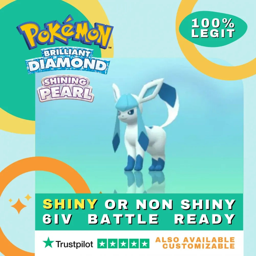 Glaceon Shiny ✨ or Non Shiny Pokémon Brilliant Diamond Shining Pearl Battle Ready 6 IV Competitive 100% Legit Level 100 Customizable Custom OT by Shiny Living Dex | Shiny Living Dex