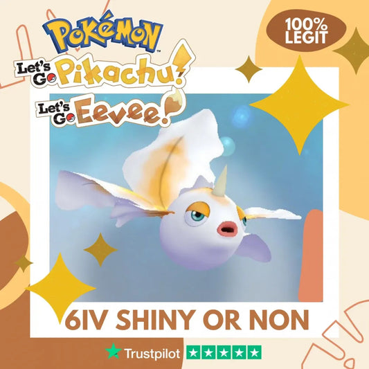 Goldeen Shiny ✨ or Non Shiny Pokémon Let's Go Pikachu Eevee Level 1 Legit 6 IV 100% Legal from GO Park Customizable Custom OT by Shiny Living Dex | Shiny Living Dex