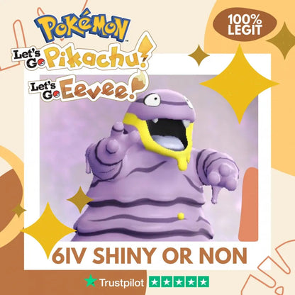 Grimer Alola Shiny ✨ or Non Shiny Pokémon Let's Go Pikachu Eevee Level 1 Legit 6 IV 100% Legal from GO Park Customizable Custom OT by Shiny Living Dex | Shiny Living Dex