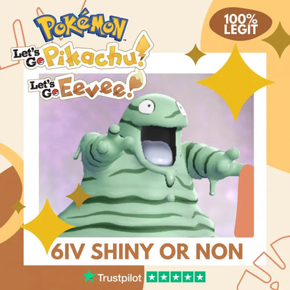 Grimer Kanto Shiny ✨ or Non Shiny Pokémon Let's Go Pikachu Eevee Level 1 Legit 6 IV 100% Legal from GO Park Customizable Custom OT by Shiny Living Dex | Shiny Living Dex