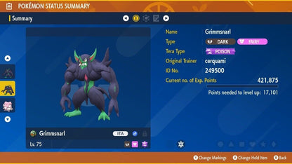 Grimmsnarl A Show of Supporters Tera Raid Event Untouched Pokémon Scarlet Violet Non Shiny Lv. 75 by Shiny Living Dex | Shiny Living Dex
