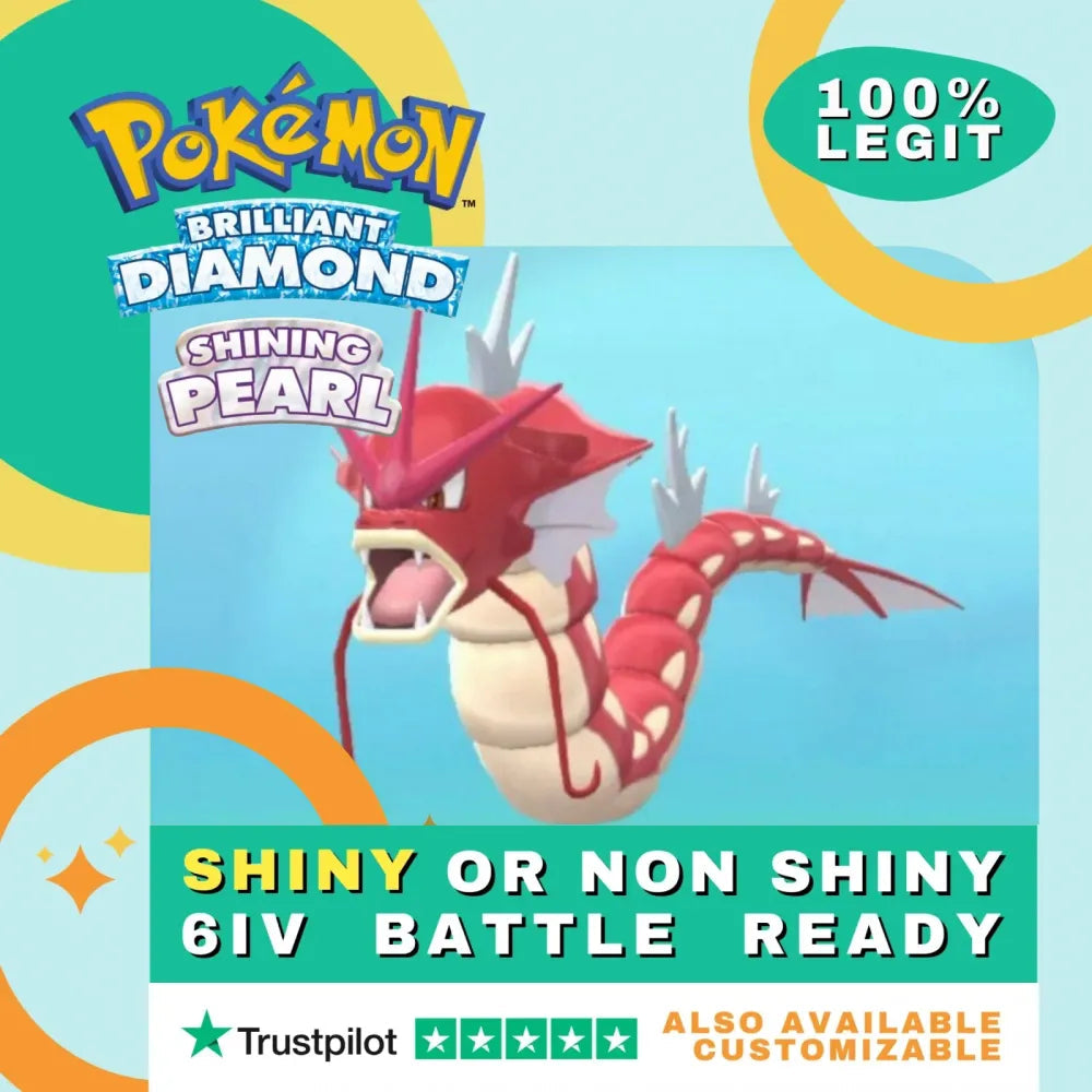 Gyarados Shiny ✨ or Non Shiny Pokémon Brilliant Diamond Shining Pearl Battle Ready 6 IV Competitive 100% Legit Level 100 Customizable Custom OT by Shiny Living Dex | Shiny Living Dex
