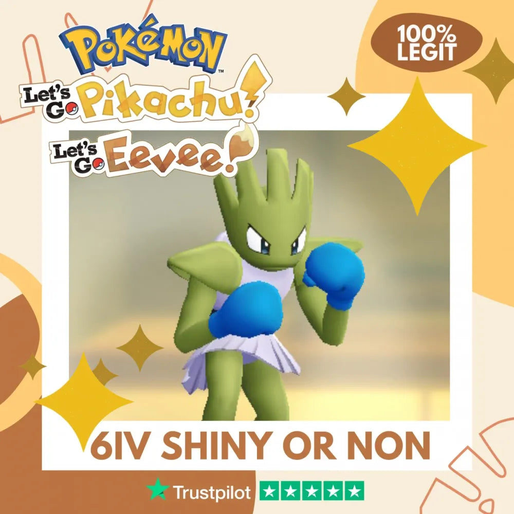 Hitmonchan Shiny ✨ or Non Shiny Pokémon Let's Go Pikachu Eevee Level 100 Competitive Battle Ready 6 IV 100% Legit Legal Customizable Custom OT by Shiny Living Dex | Shiny Living Dex